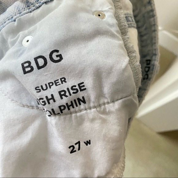 BDG Light Wash Blue Super High Rise Dolphin Cheeky Denim Shorts - Picture 8 of 9